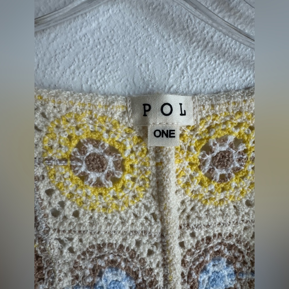 POL Crochet Patchwork Cardigan Sweater - Yellow, Cream & Baby Blue - Picture 8 of 10